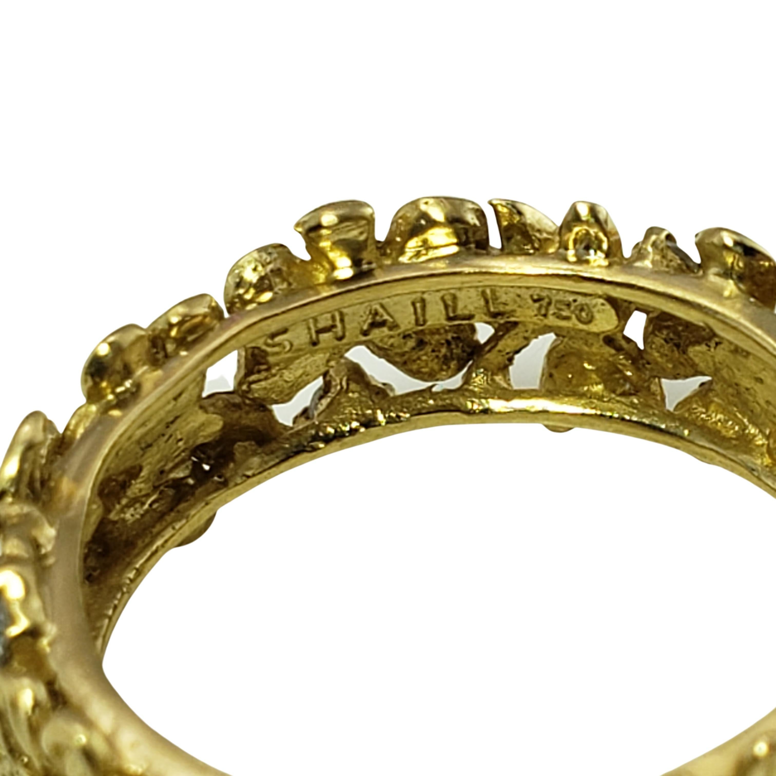 Round Cut 18 Karat Yellow Gold and Diamond Floral Band Ring