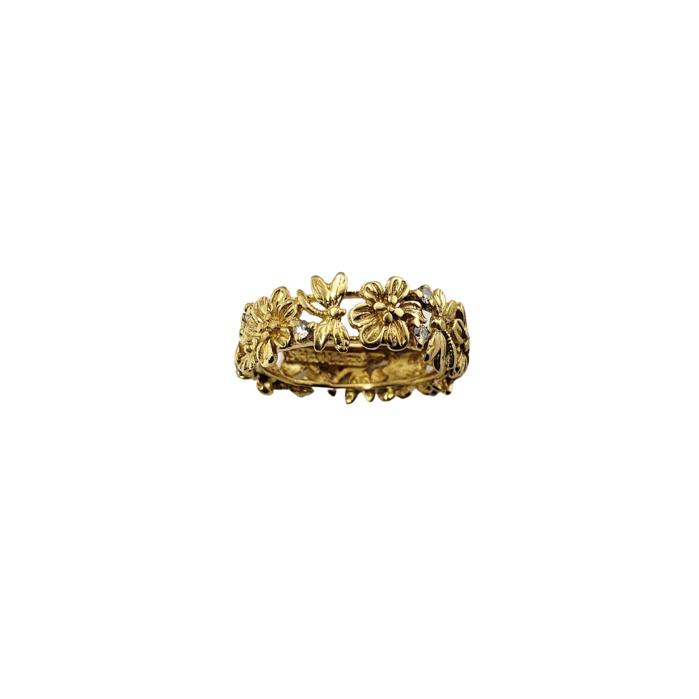 Women's 18 Karat Yellow Gold and Diamond Floral Band Ring