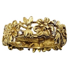 18 Karat Yellow Gold and Diamond Floral Band Ring