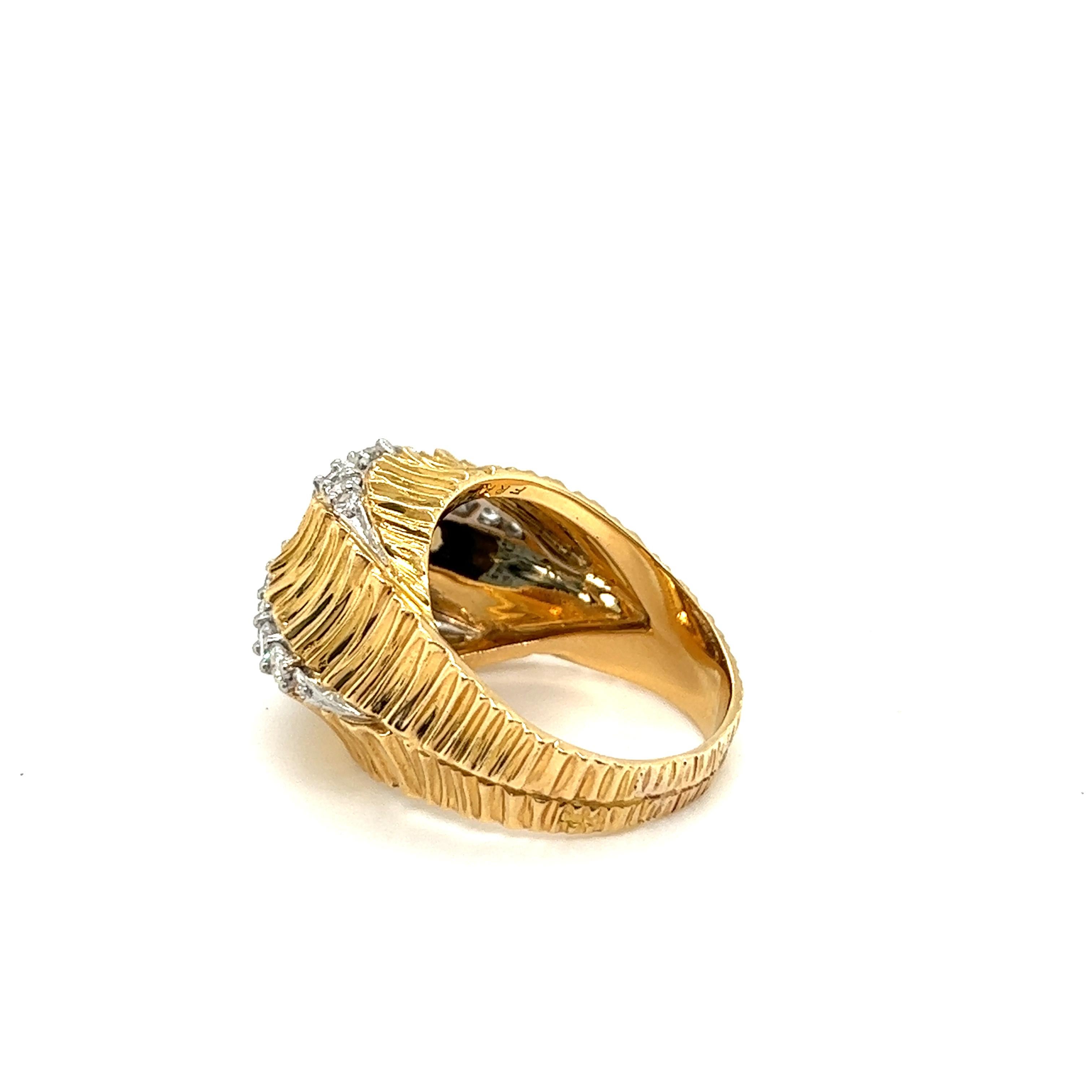Modern 18 Karat Yellow Gold and Diamond French Cocktail Ring, 1970s For Sale