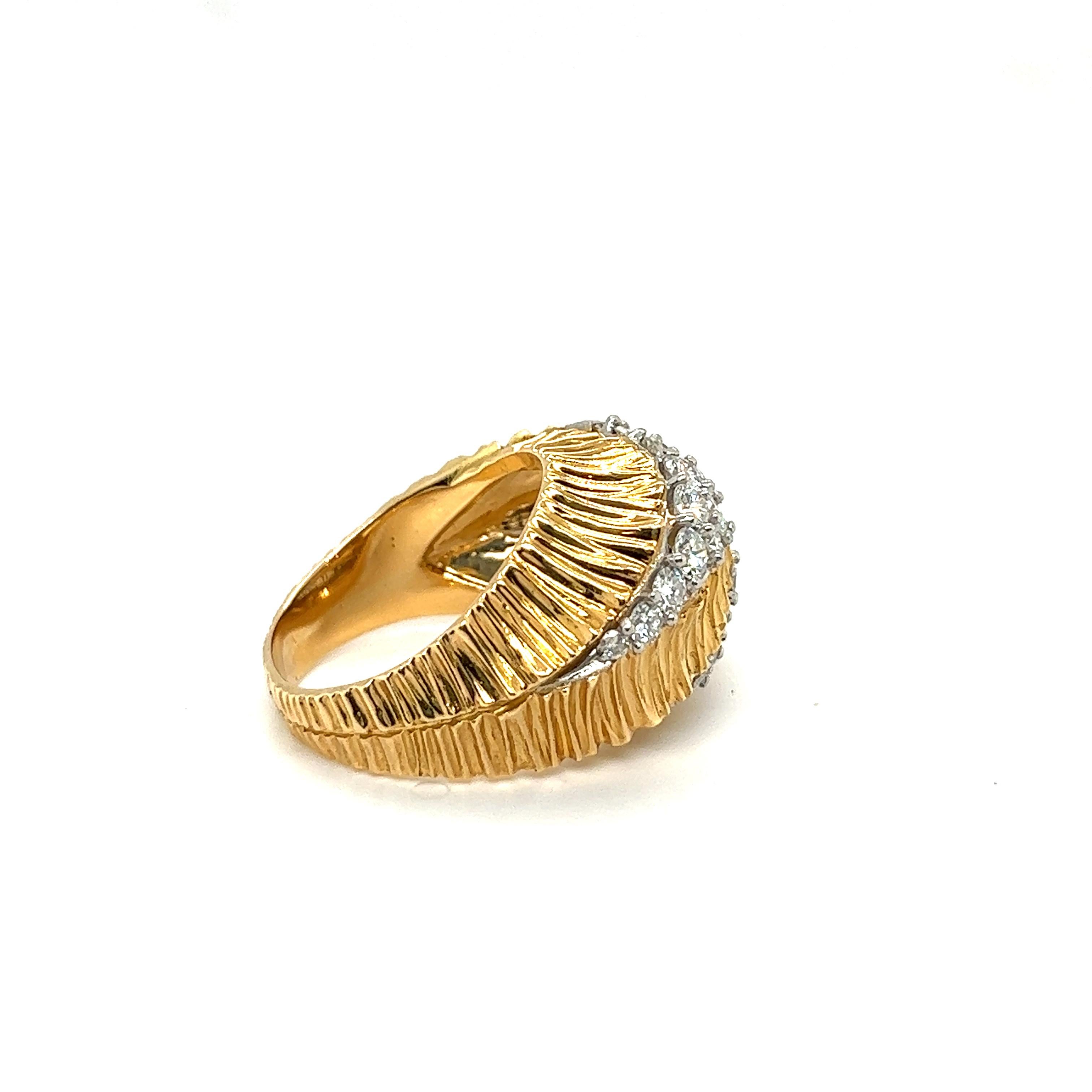 Brilliant Cut 18 Karat Yellow Gold and Diamond French Cocktail Ring, 1970s For Sale