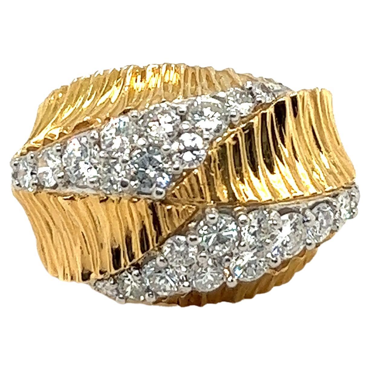 18 Karat Yellow Gold and Diamond French Cocktail Ring, 1970s