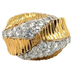 Vintage 18 Karat Yellow Gold and Diamond French Cocktail Ring, 1970s