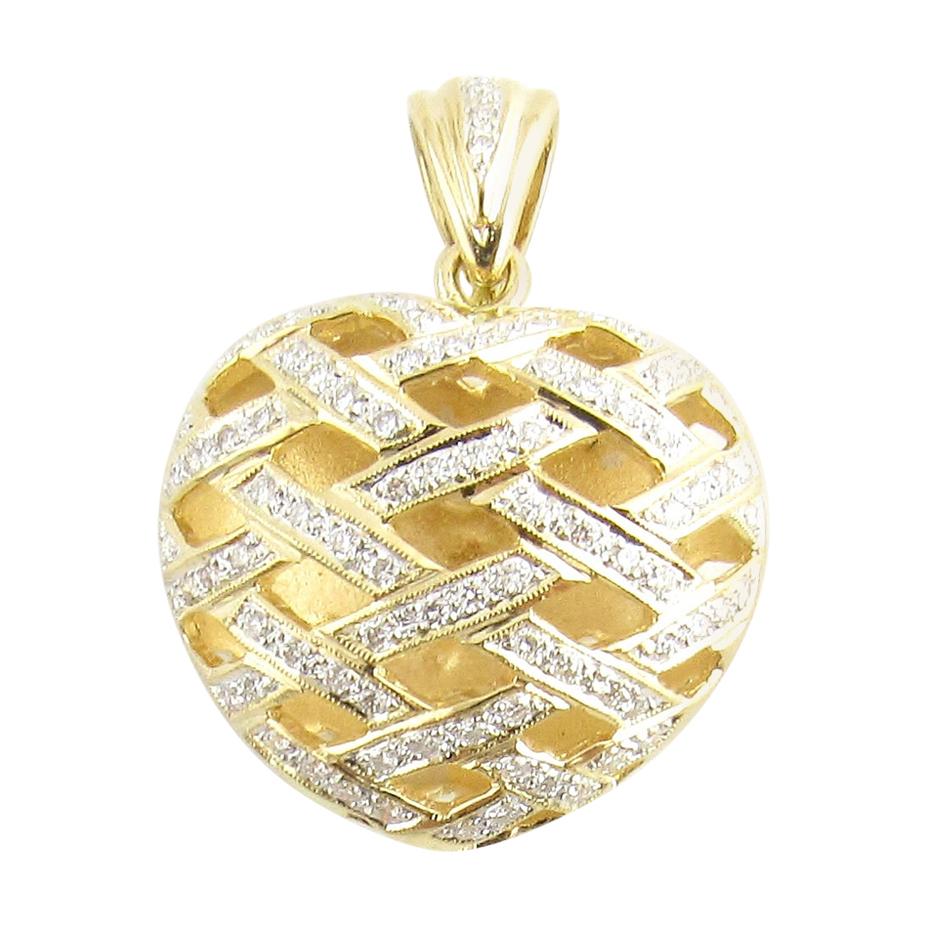 18 Karat Yellow Gold and Diamond Heart Pendant For Sale
