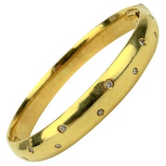 18 Karat Yellow Gold and Diamond Heavy Solid Bangle Bracelet