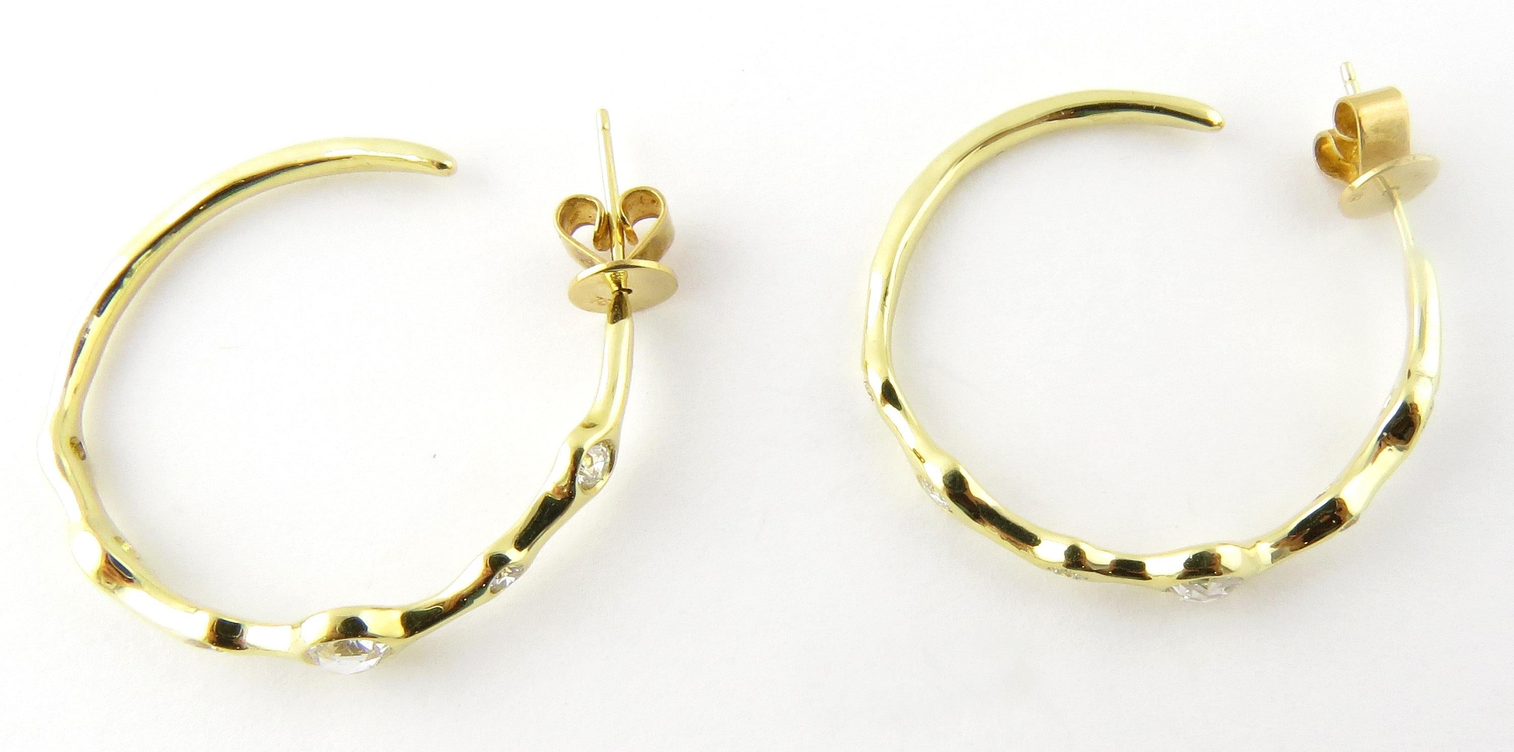 18 Karat Yellow Gold and Diamond Hoop Earrings In Excellent Condition In Washington Depot, CT