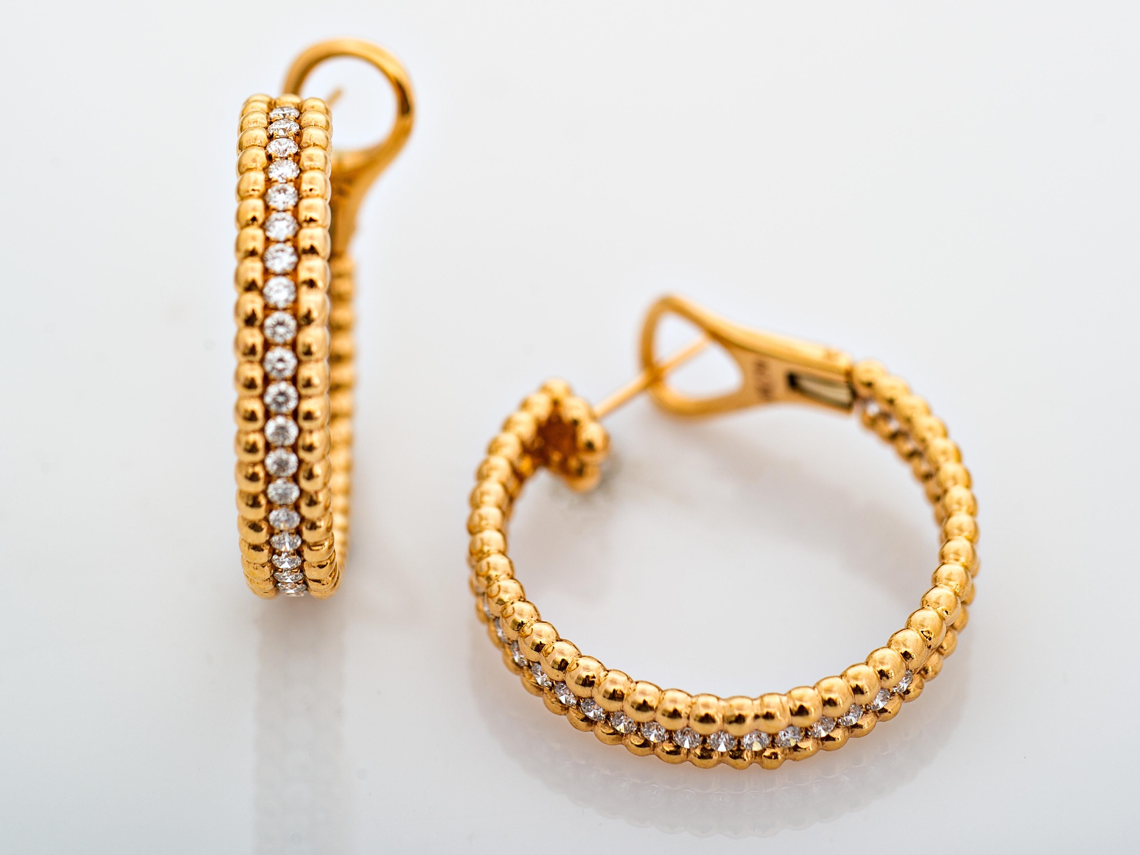 18 Karat Yellow Gold and Diamond Hoop Earrings In New Condition In New York, NY