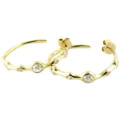 18 Karat Yellow Gold and Diamond Hoop Earrings