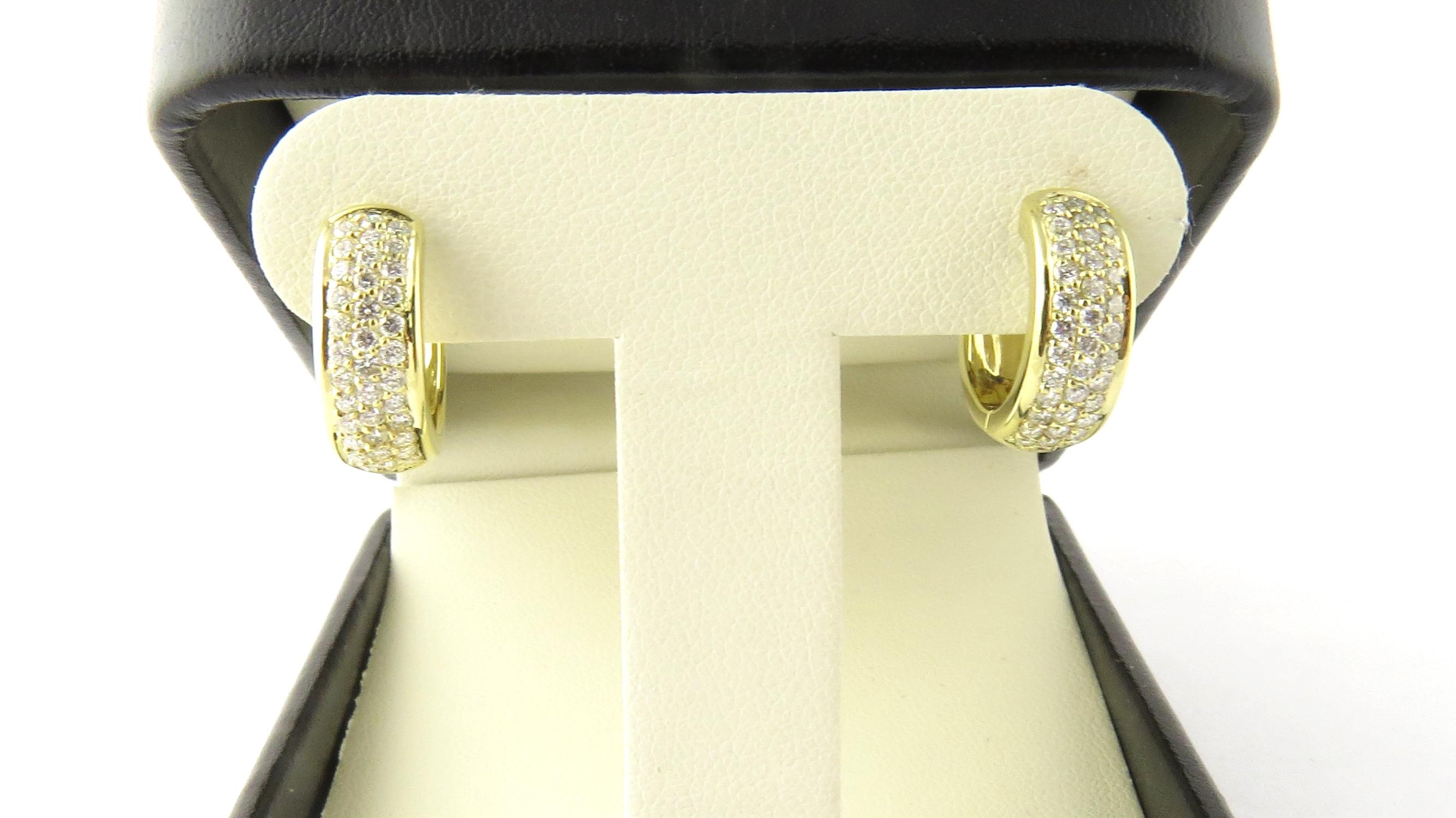 18 Karat Yellow Gold and Diamond Huggie Earrings In Good Condition In Washington Depot, CT