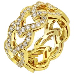 18 Karat Yellow Gold and Diamond Kashmir Chain Ring