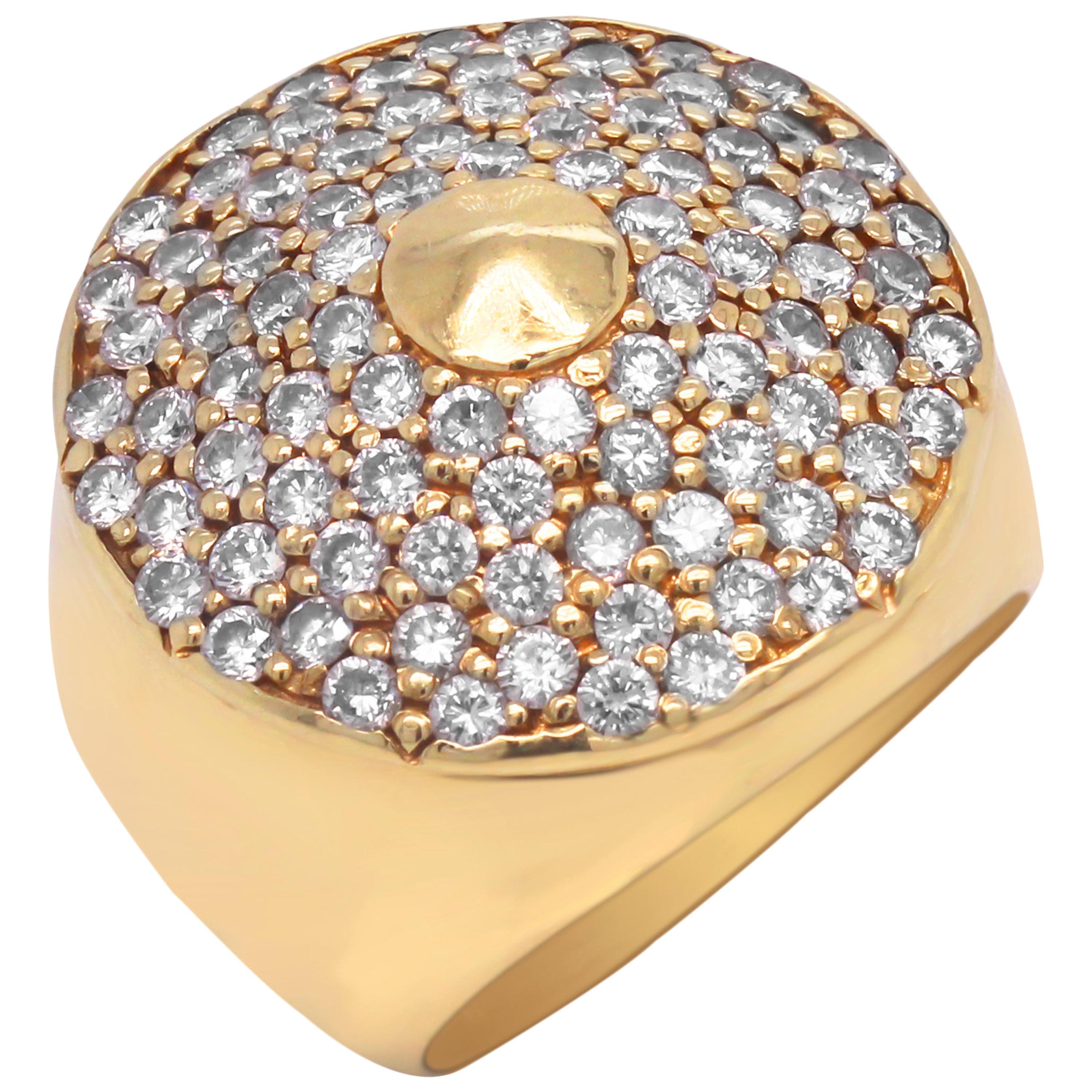 18 Karat Yellow Gold and Diamond Large Dome Ring For Sale