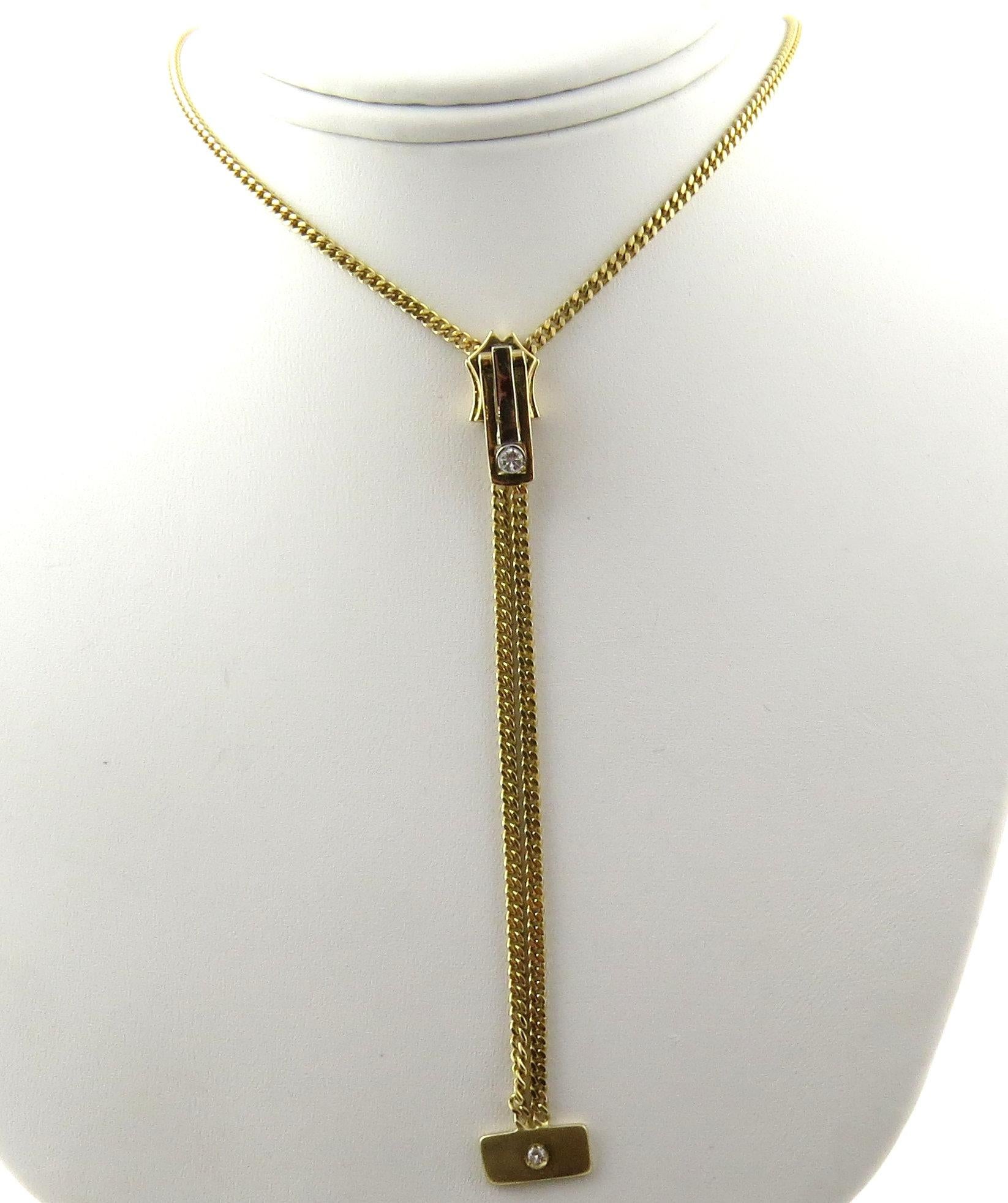Women's 18 Karat Yellow Gold and Diamond Lariat Zipper Necklace