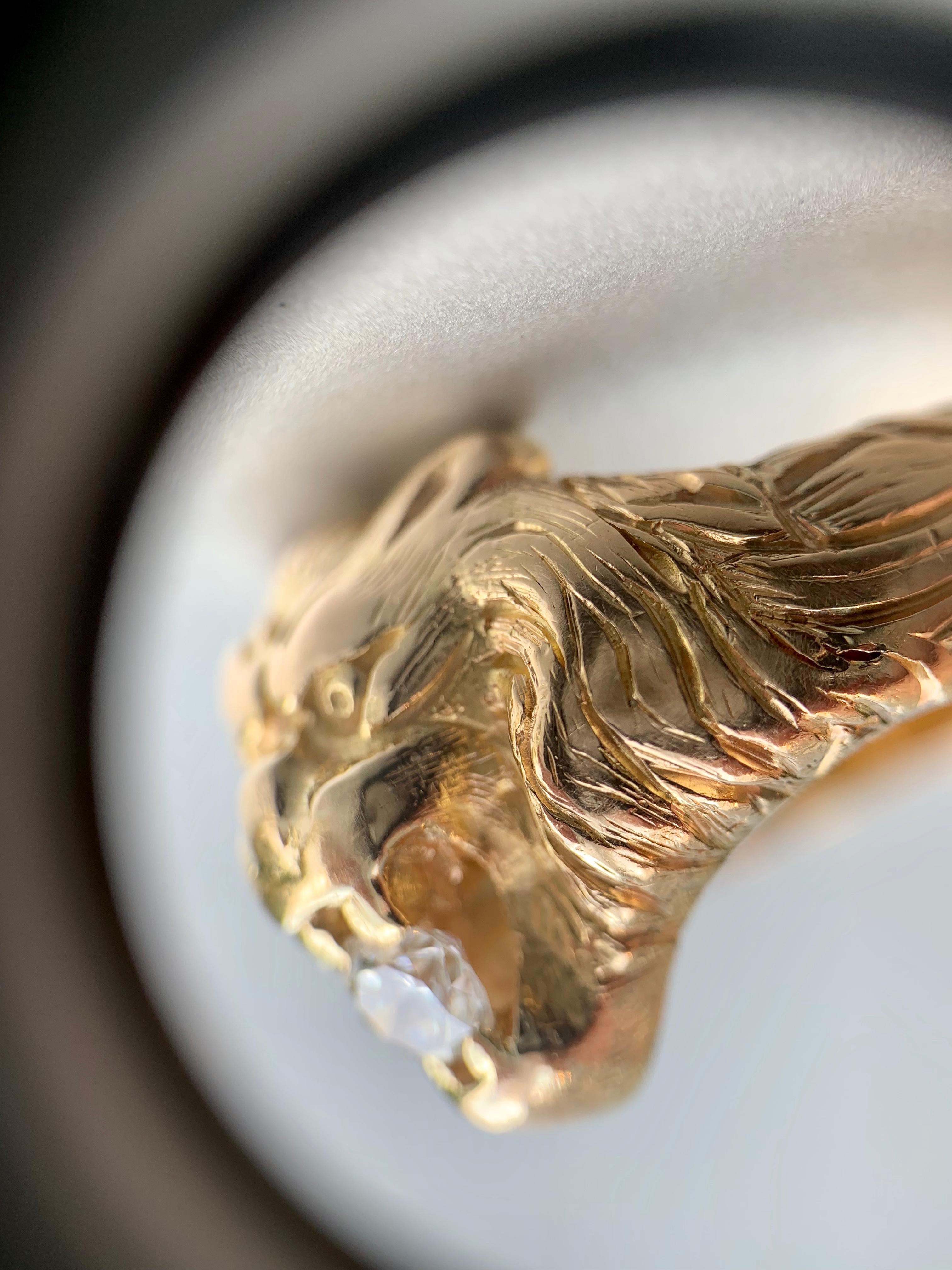 18 Karat Yellow Gold and Diamond Lion Ring 8