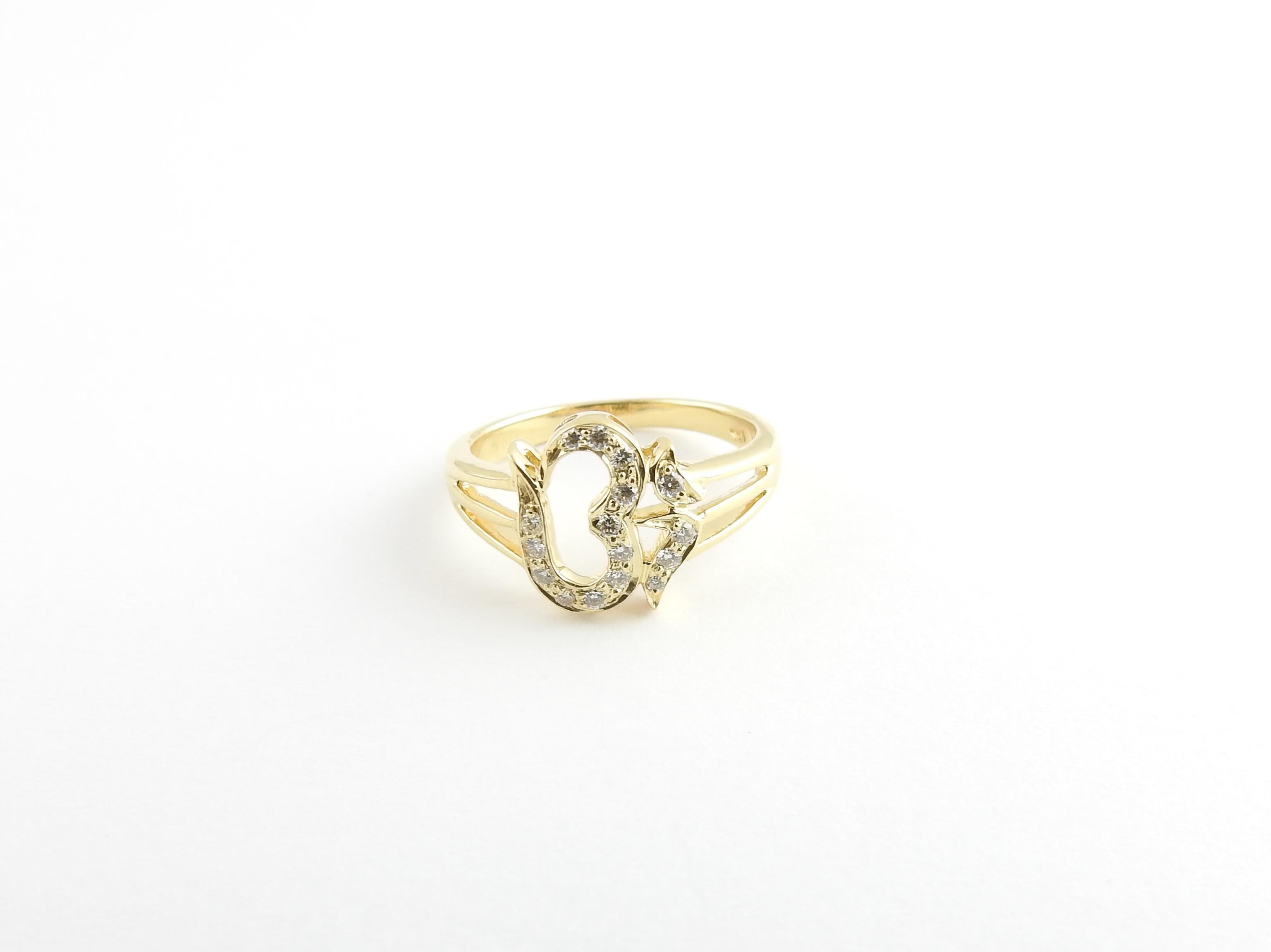 Round Cut 18 Karat Yellow Gold and Diamond Ohm Symbol Ring For Sale