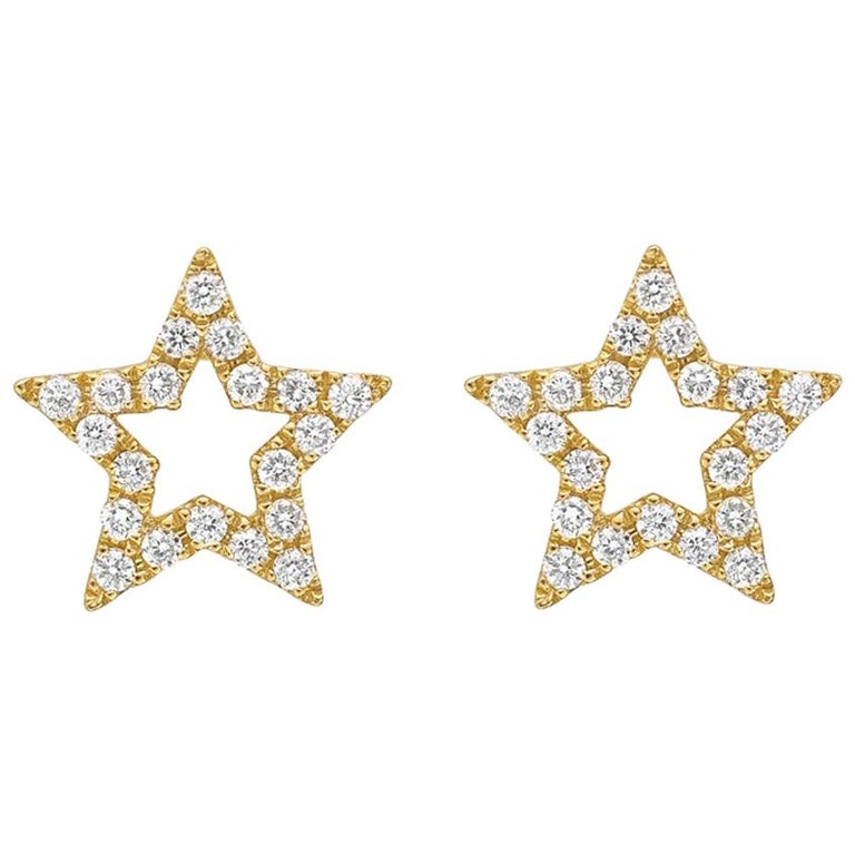 18 Karat Yellow Gold and Diamond Open Star Earstuds For Sale at 1stDibs