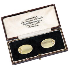 18 Karat Yellow Gold and Diamond Oval Cufflinks, English, circa 1970s, in Box