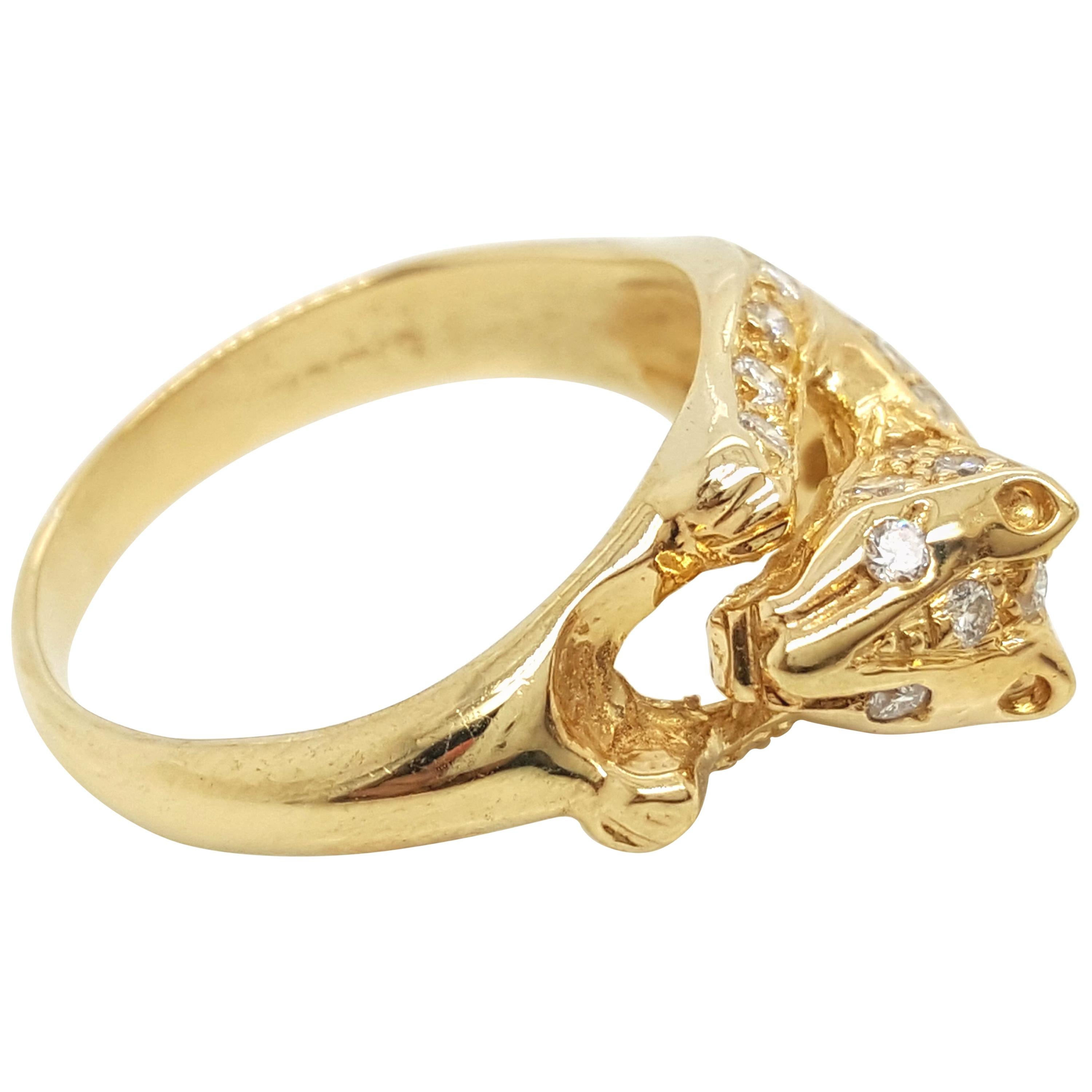 18 Karat Yellow Gold and Diamond Panther Ring