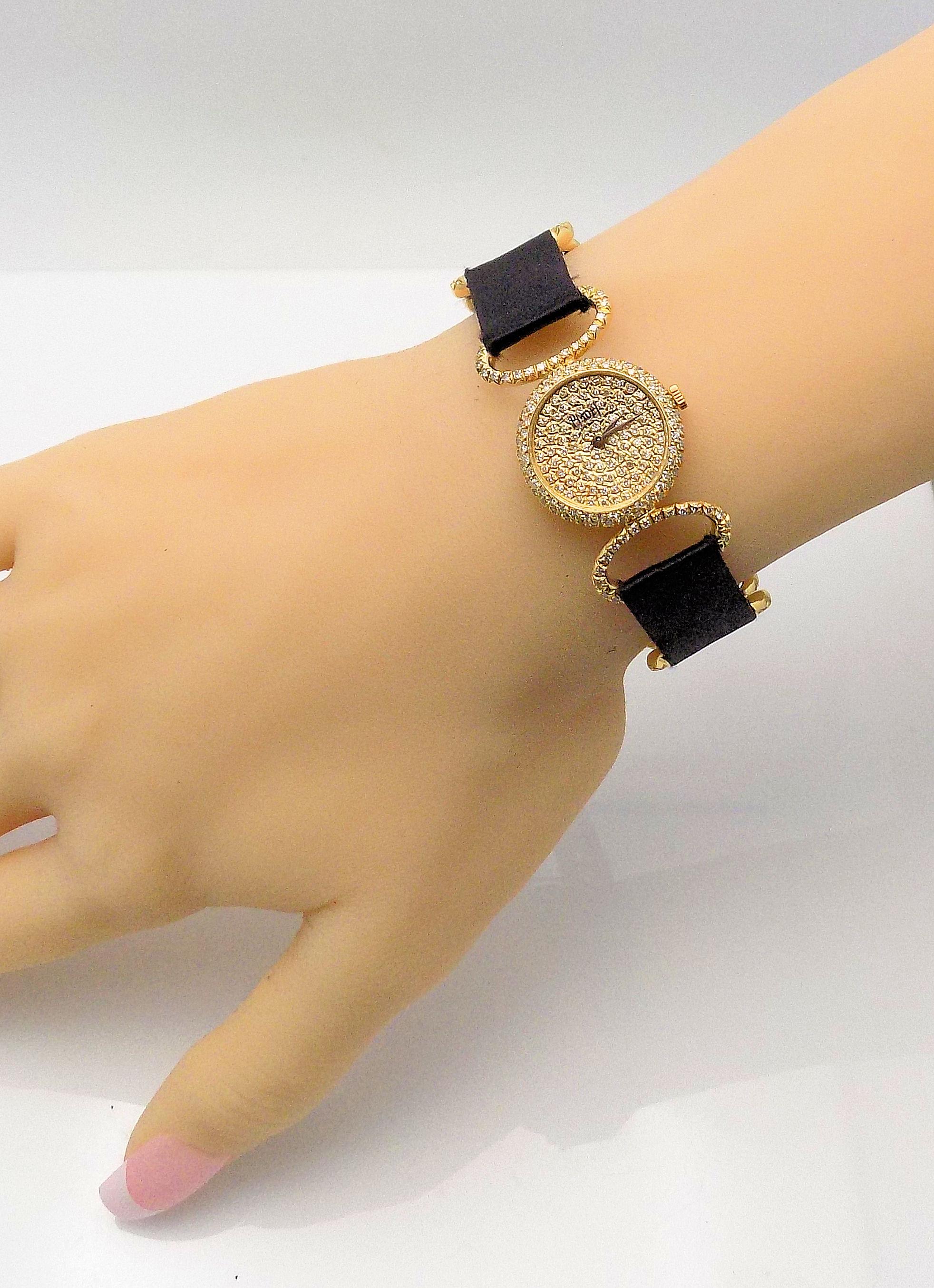 18 Karat Yellow Gold and Diamond Piaget Wristwatch For Sale 4