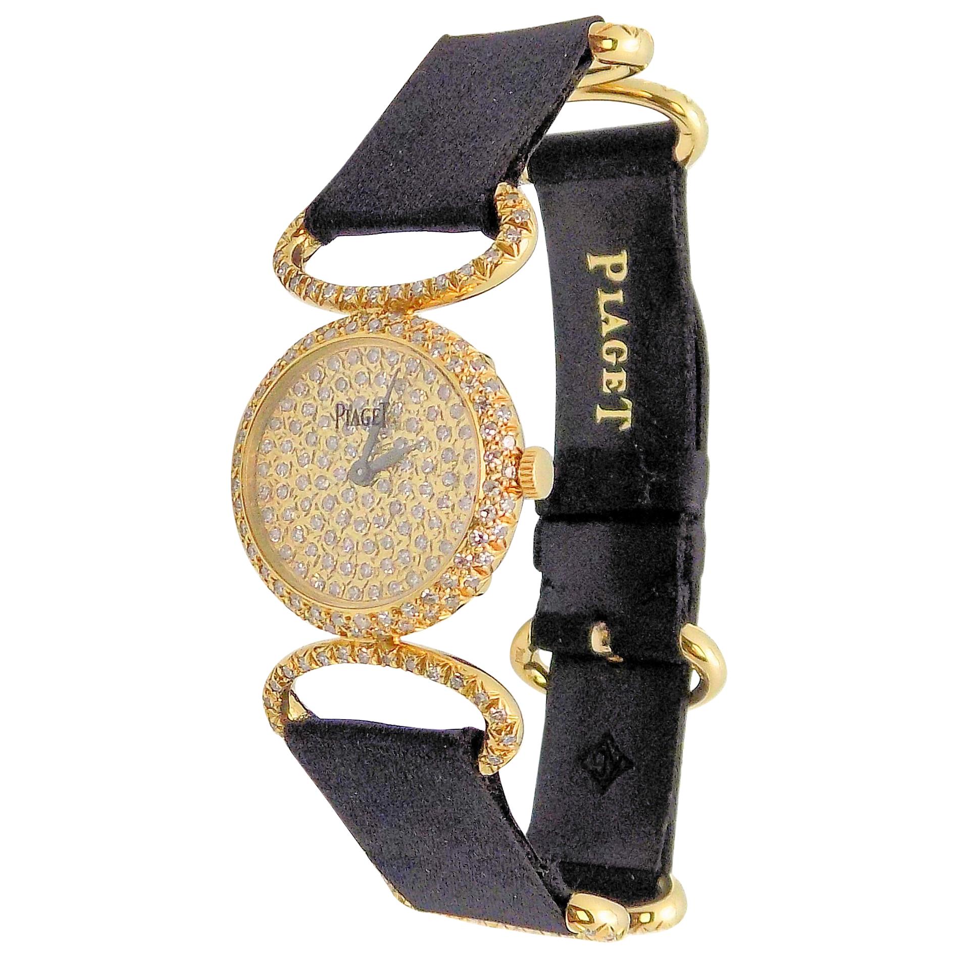 18 Karat Yellow Gold and Diamond Piaget Wristwatch For Sale