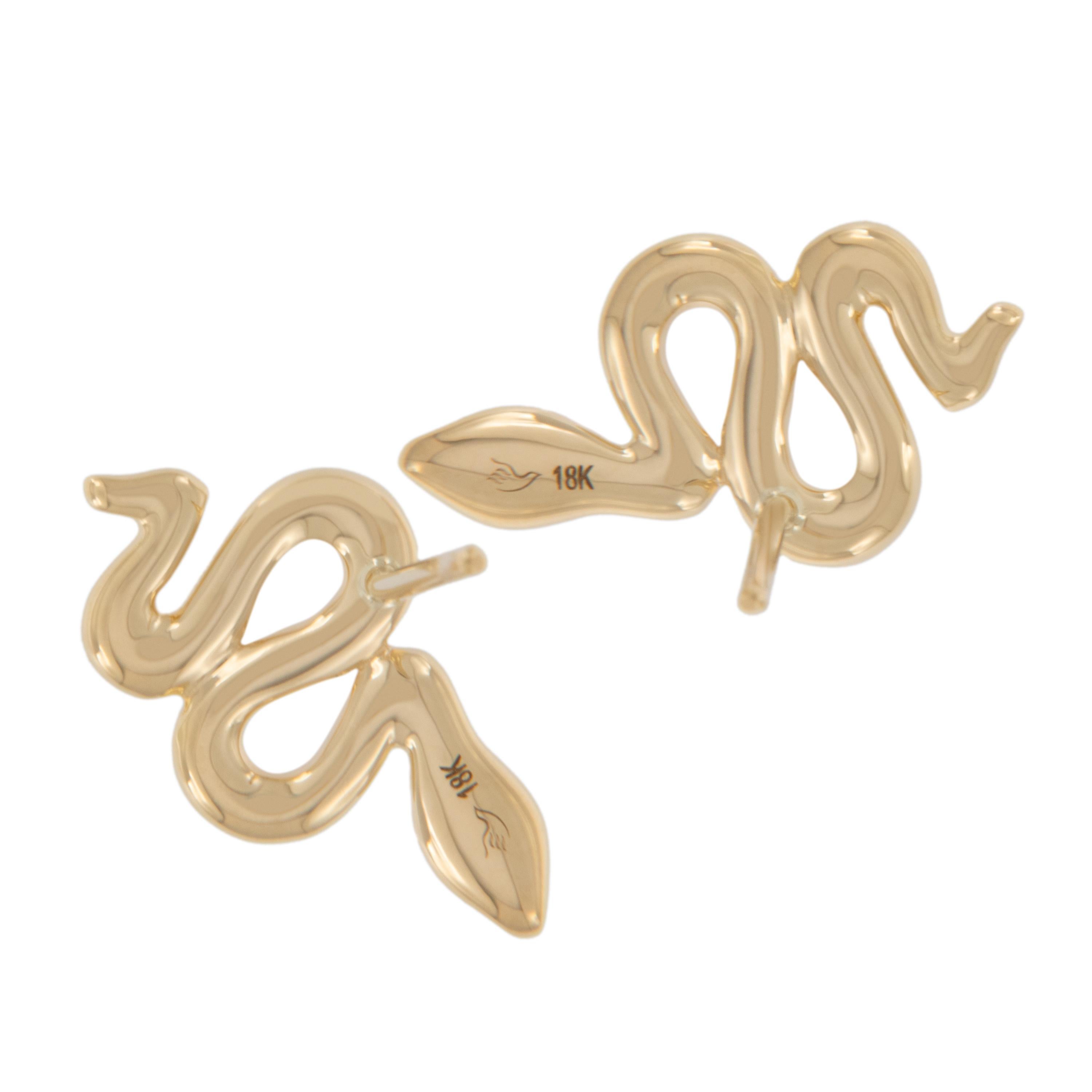 Round Cut 18 Karat Yellow Gold and Diamond Serpent Stud Earrings  For Sale