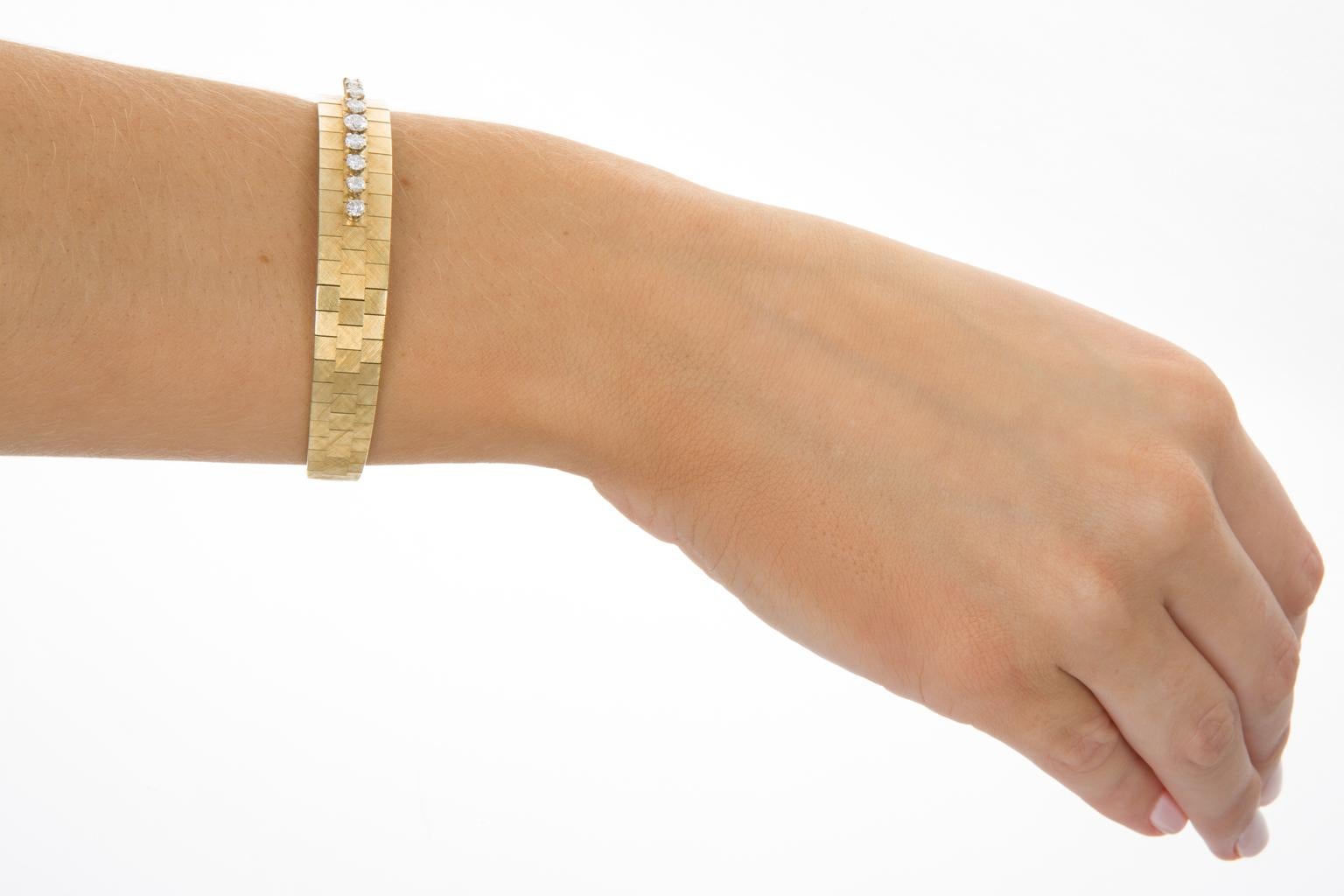 18 Karat Yellow Gold and Diamond Set Watch Strap Bracelet 7