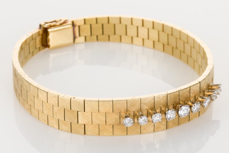 18 Karat Yellow Gold and Diamond Set Watch Strap Bracelet For Sale at