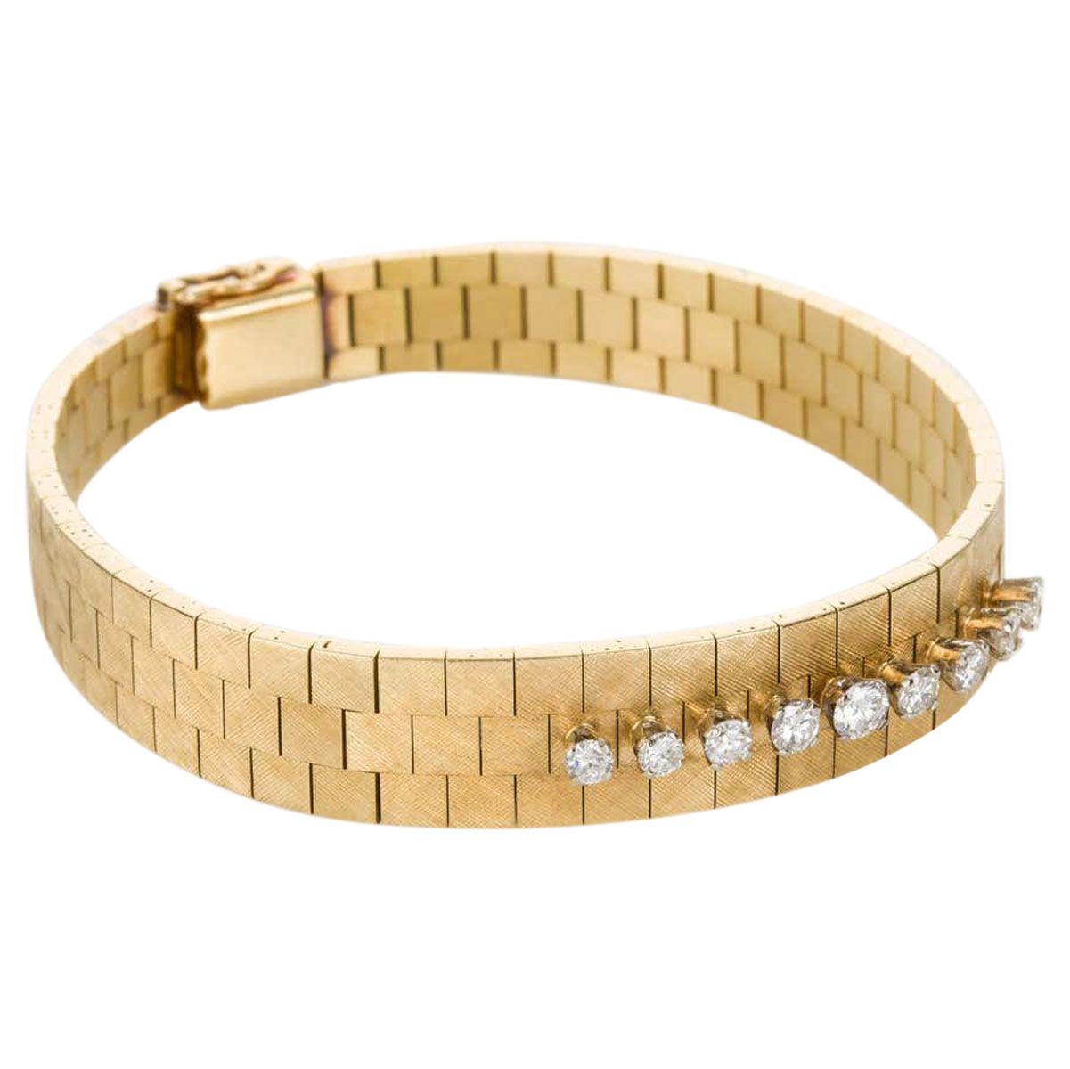 18 Karat Yellow Gold and Diamond Set Watch Strap Bracelet (Retro)