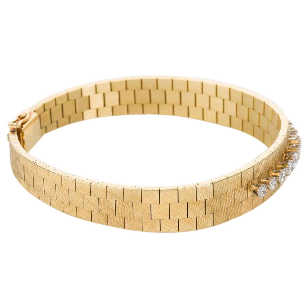 18 Karat Yellow Gold and Diamond Set Watch Strap Bracelet (Rundschliff)
