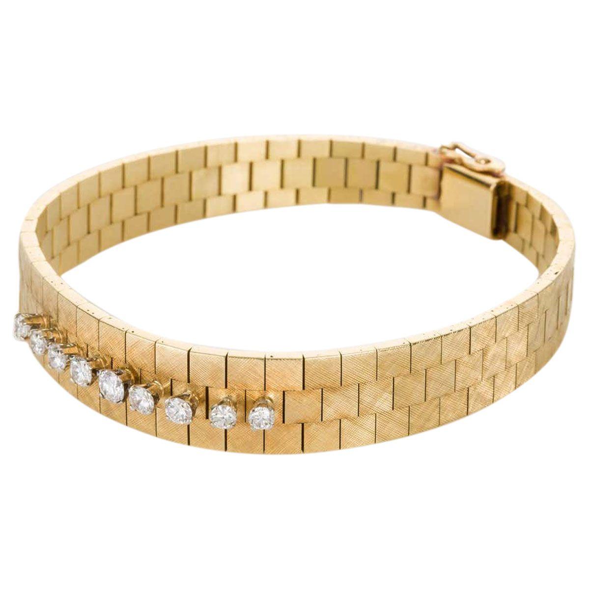 18 Karat Yellow Gold and Diamond Set Watch Strap Bracelet Damen