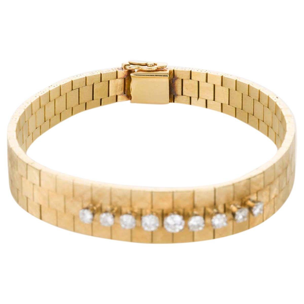 18 Karat Yellow Gold and Diamond Set Watch Strap Bracelet 1
