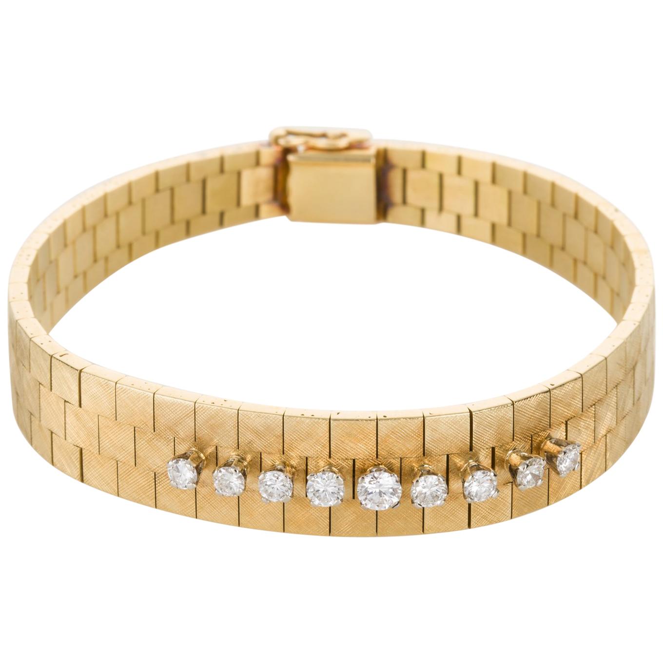 18 Karat Yellow Gold and Diamond Set Watch Strap Bracelet