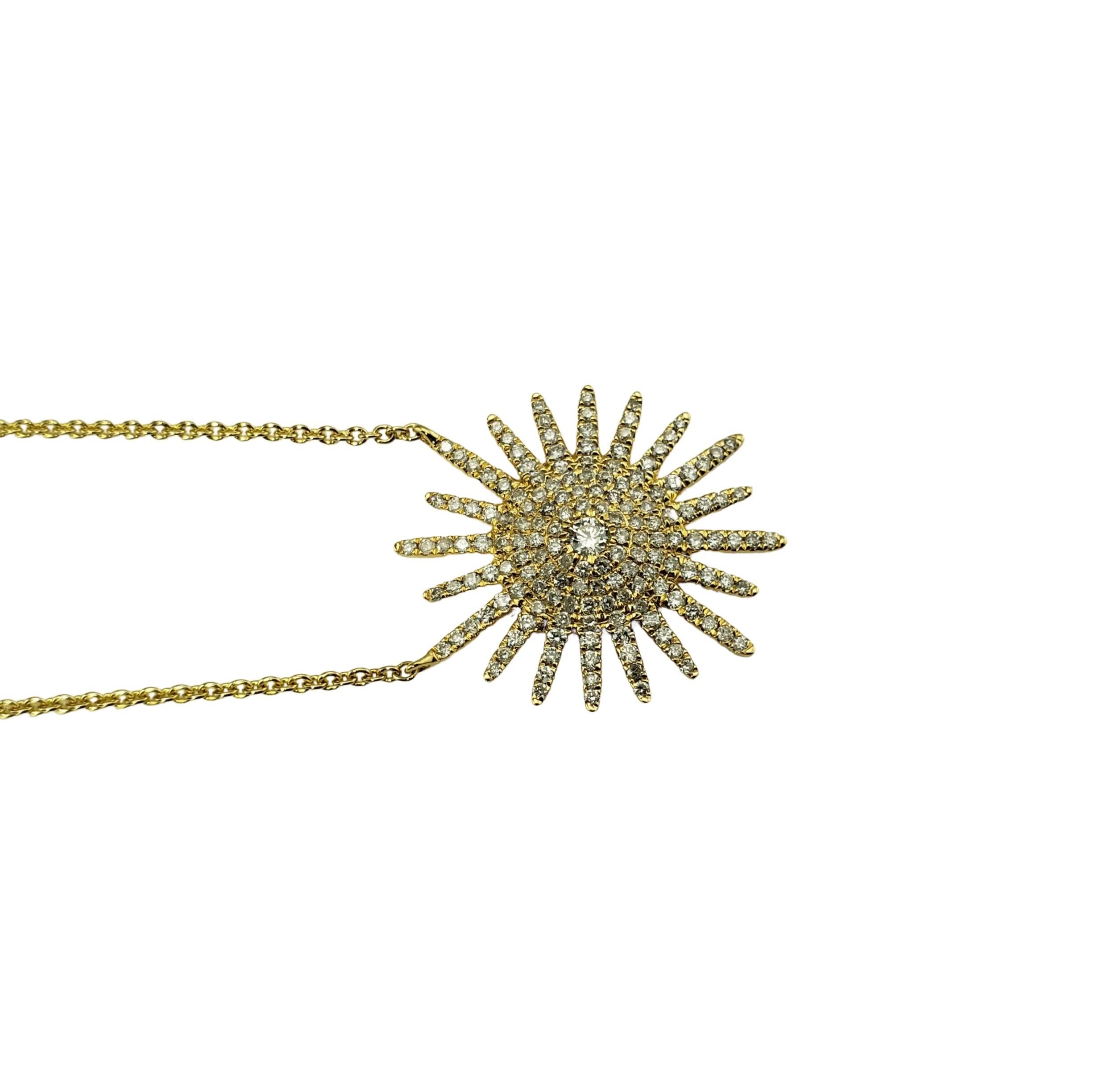 Brilliant Cut 18 Karat Yellow Gold and Diamond Starburst Pendant Necklace For Sale