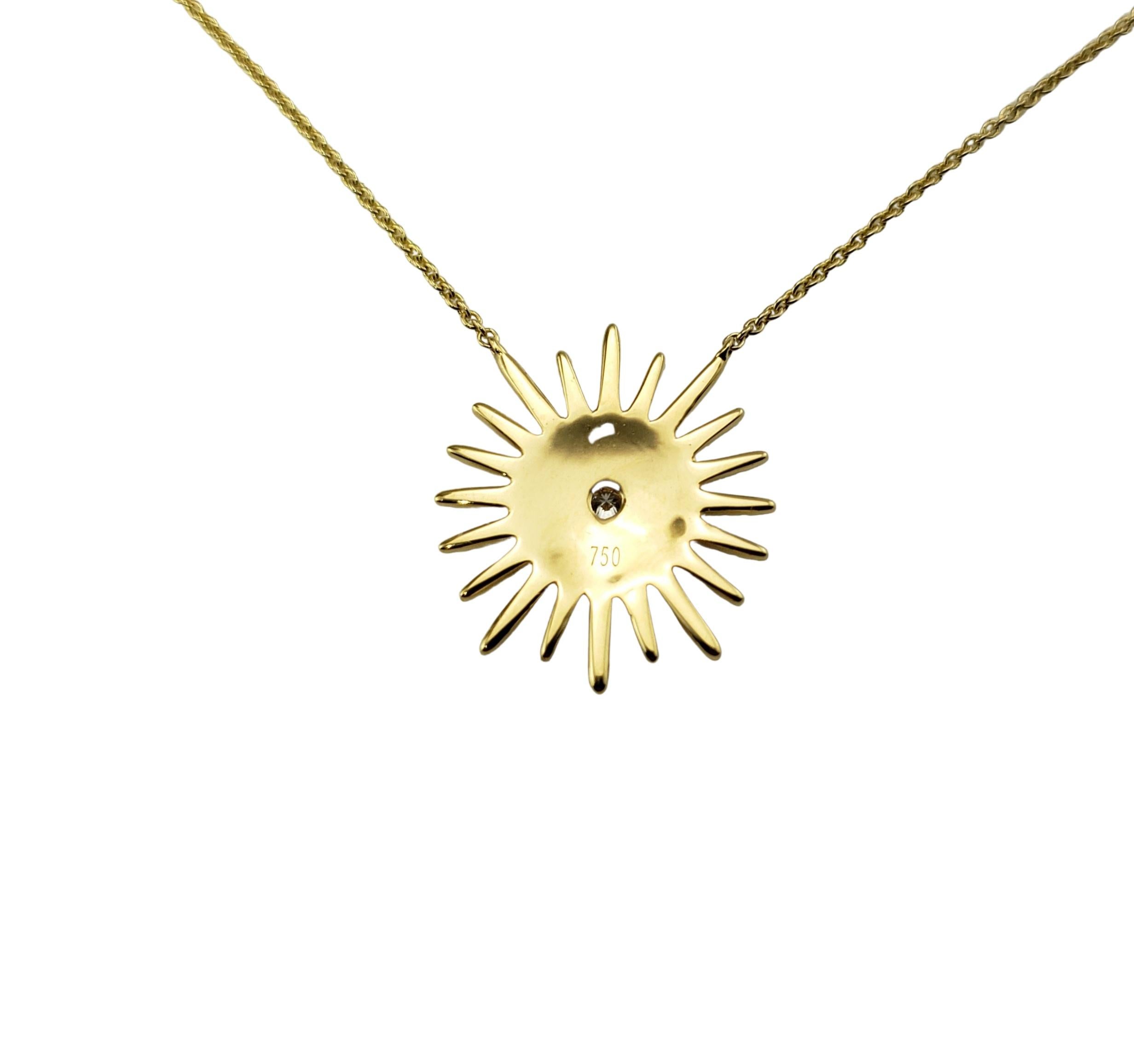 Women's 18 Karat Yellow Gold and Diamond Starburst Pendant Necklace For Sale