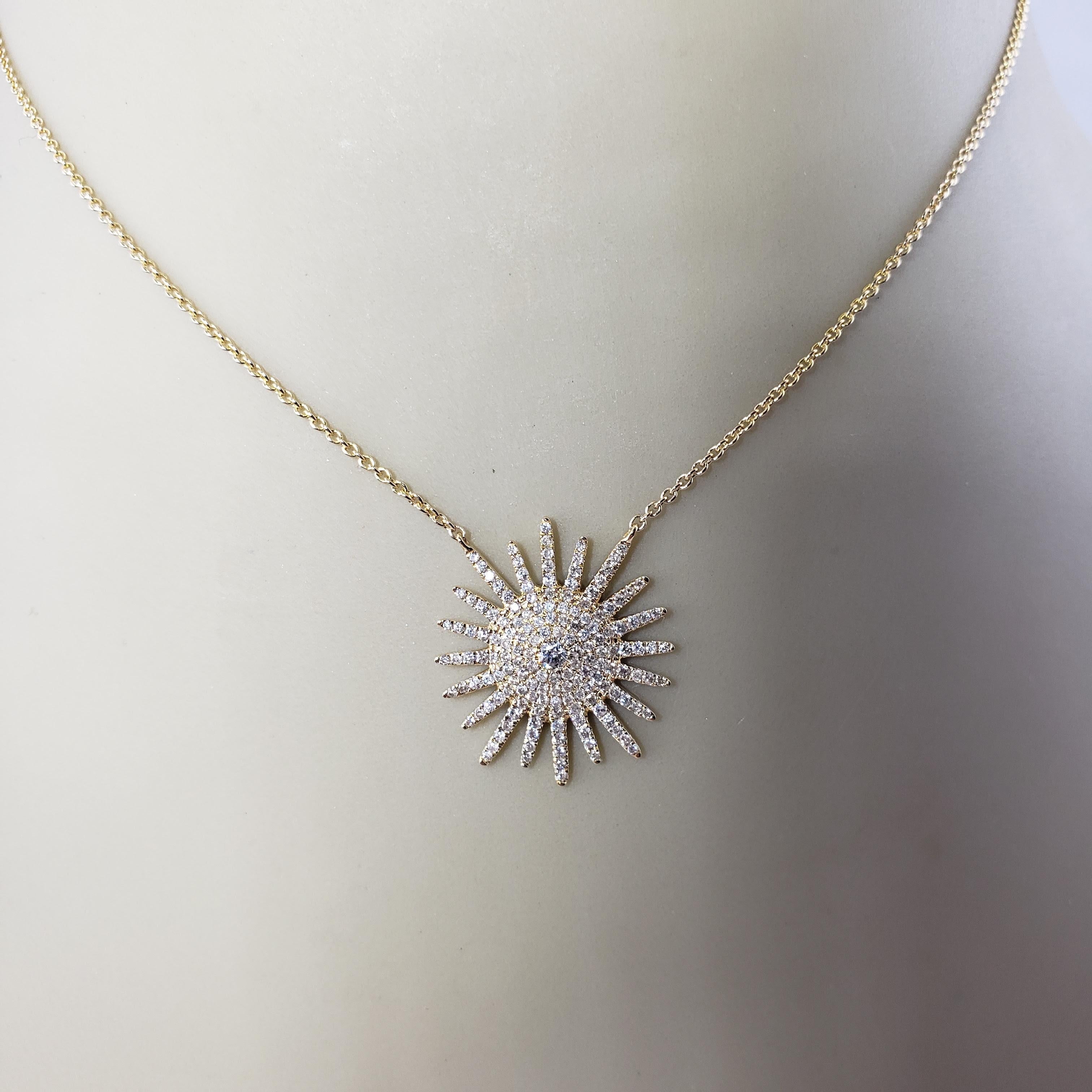 18 Karat Yellow Gold and Diamond Starburst Pendant Necklace For Sale 3