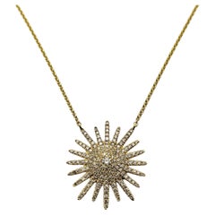 18 Karat Yellow Gold and Diamond Starburst Pendant Necklace