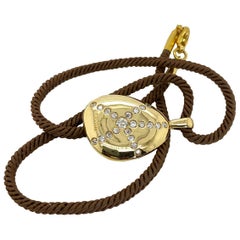 18 Karat Yellow Gold and Diamond Taffin Pebble Pendant and Cord