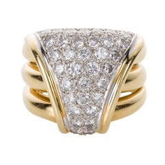 18 Karat Yellow Gold and Diamond Three-Band Ring