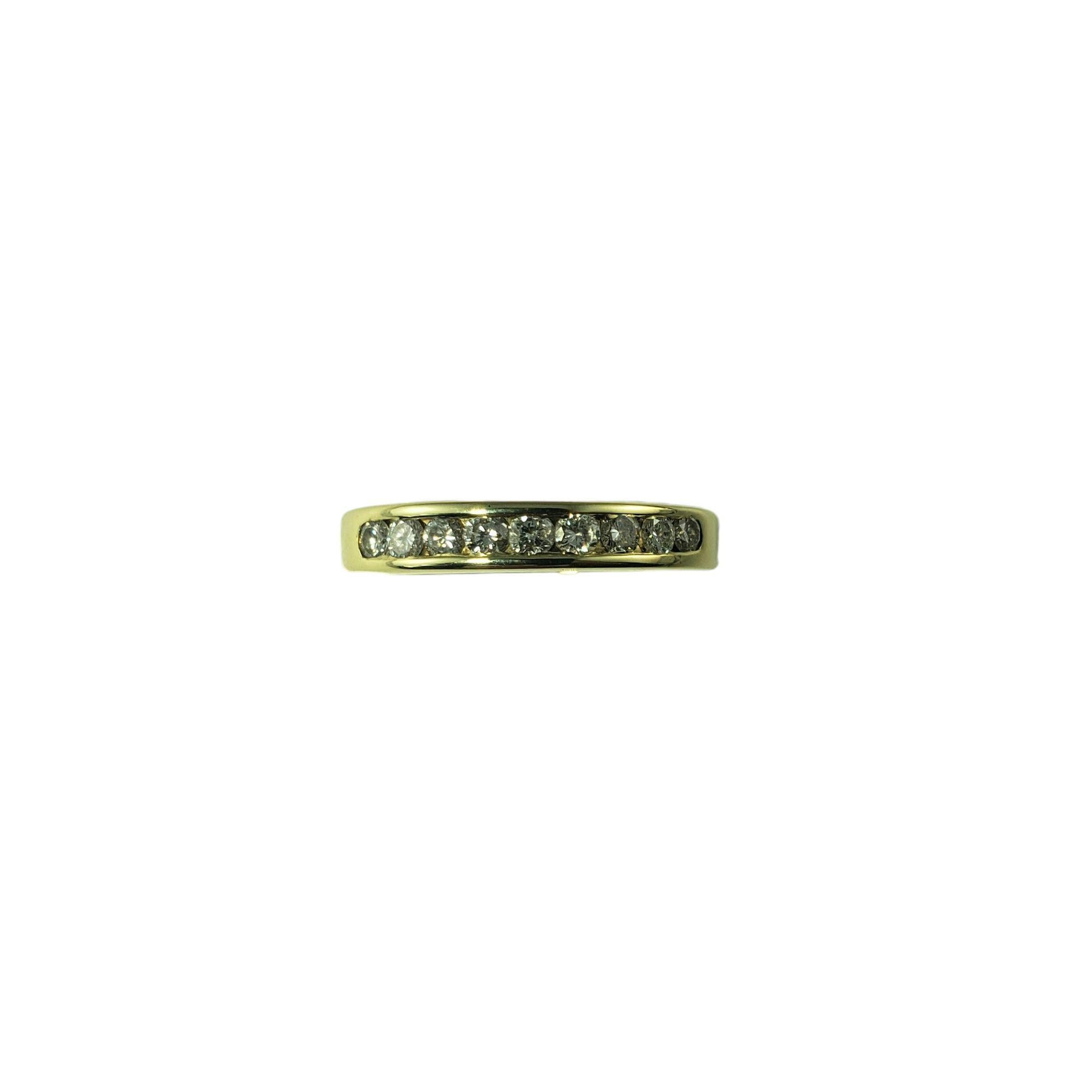 Vintage 18 Karat Yellow Gold Diamond Wedding Band Ring Size 6-

This sparkling band features nine round brilliant cut diamonds* set in classic 18K gold. Width: 3 mm.

*Chip noted to one diamond not visible to naked eye.

Approximate total diamond