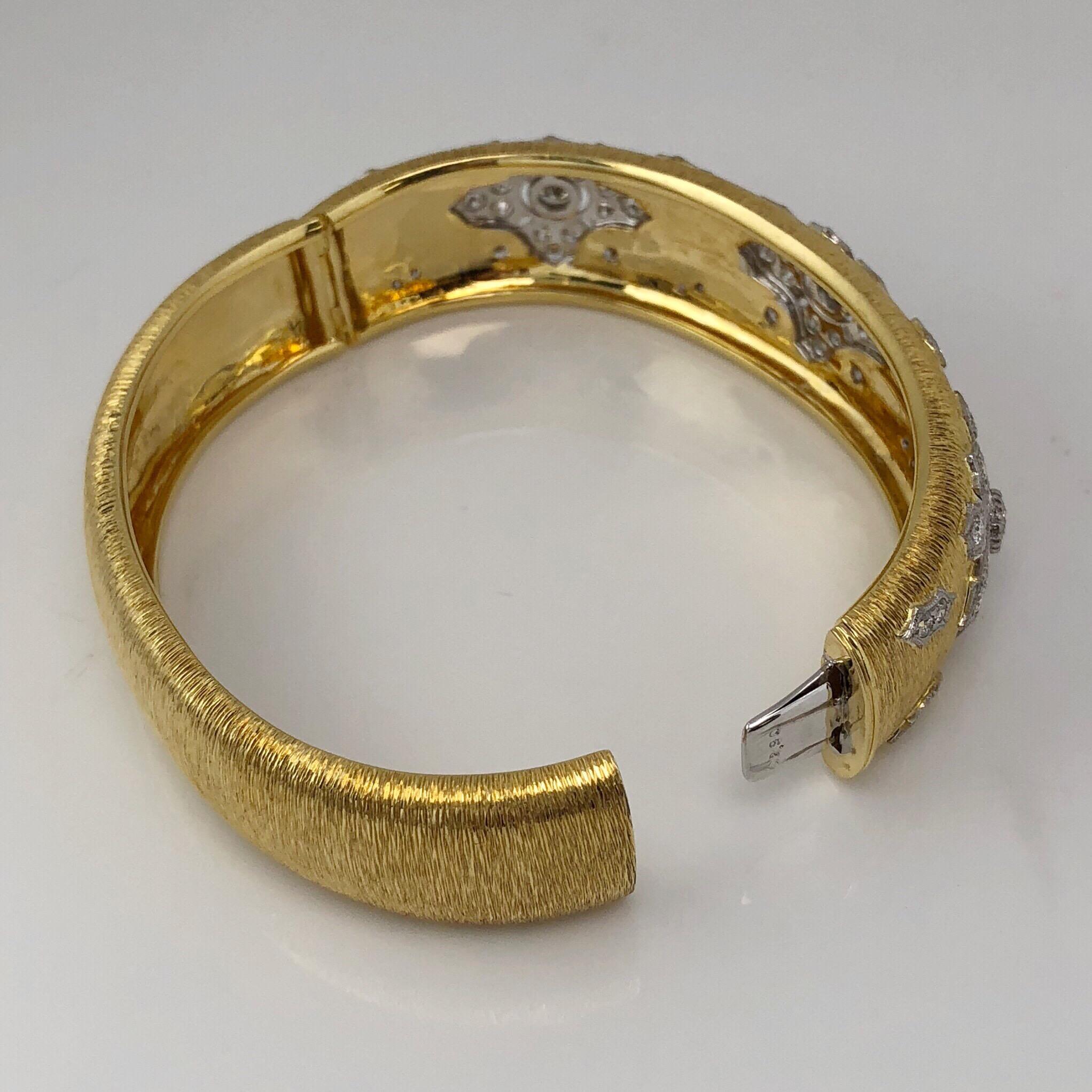 18 Karat Yellow Gold and Diamond Wide Bangle Bracelet In New Condition In New York, NY