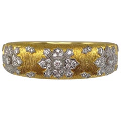 18 Karat Yellow Gold and Diamond Wide Bangle Bracelet