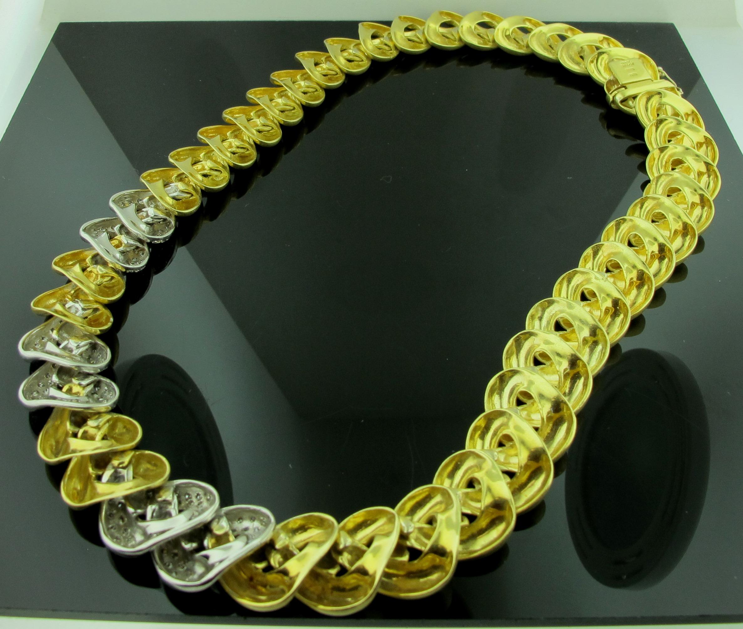 Round Cut 18 Karat Yellow Gold and Diamond Woven Necklace in Matte Finish