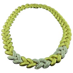 18 Karat Yellow Gold and Diamond Woven Necklace in Matte Finish