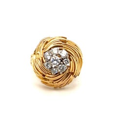 Bague cocktail/bague de soirée en or jaune 18 carats et diamants, années 1950