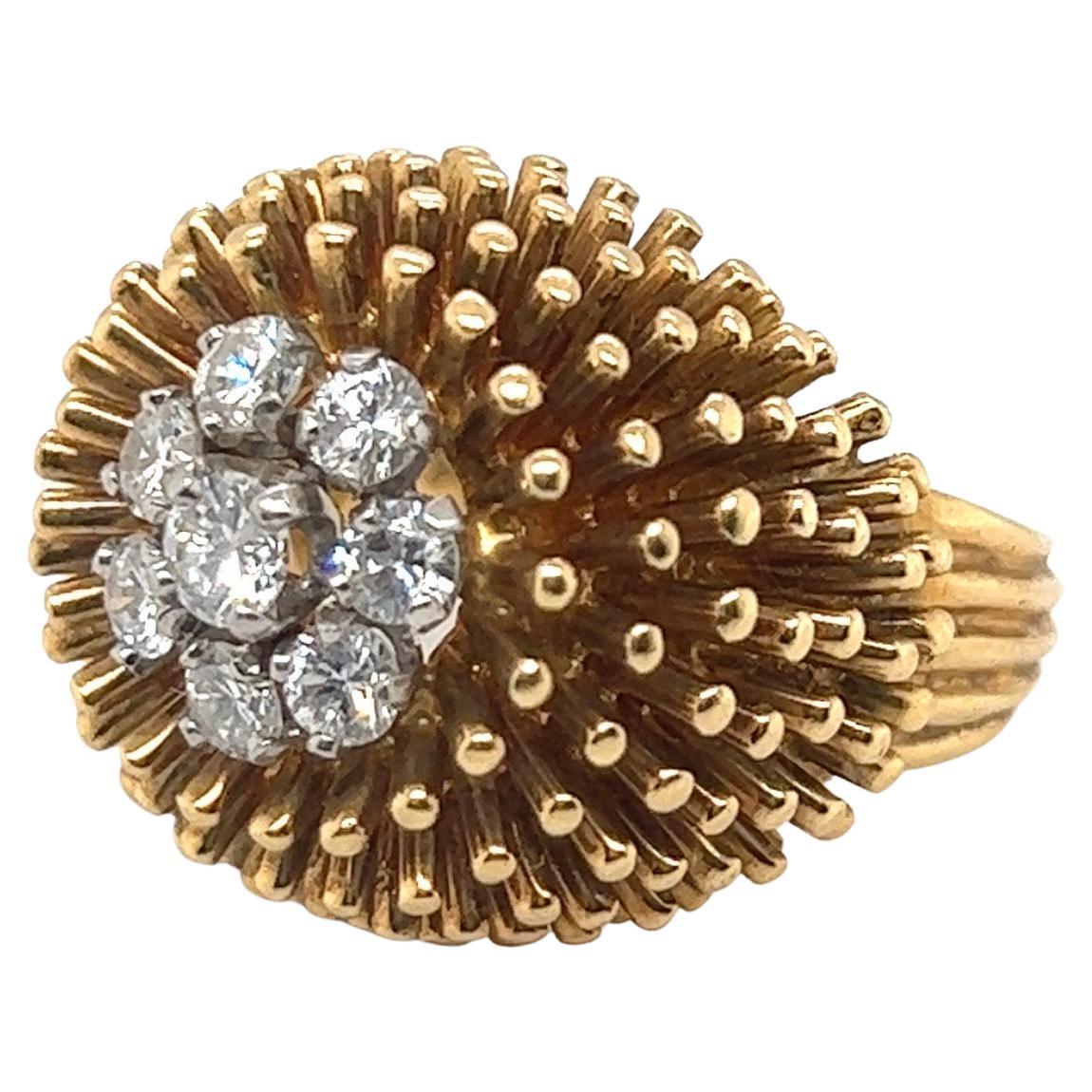 18 Karat Yellow Gold and Diamonds Cocktail Ring by Kutchinsky, 1965