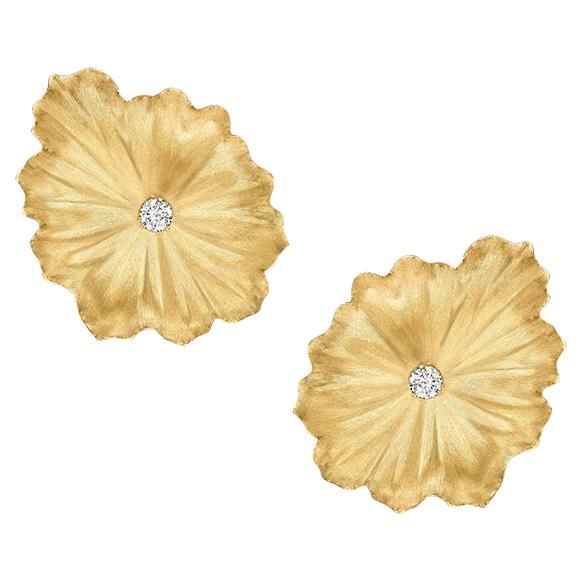 18 Karat Yellow Gold and Diamonds Earrings For Sale