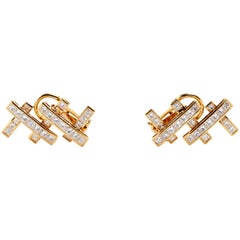 Or jaune 18 carats et diamants Hammerman Bros. Boucles d'oreilles