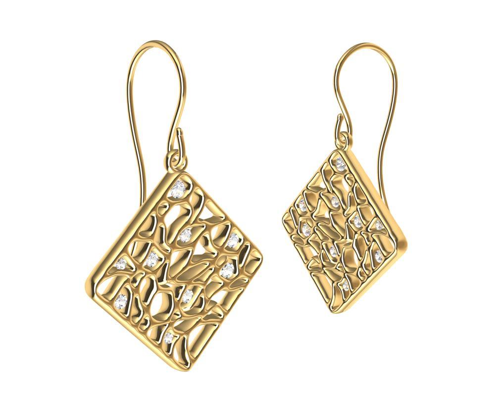 Contemporain Pendants d'oreilles en or jaune 18 carats et diamants avec algues marines en vente