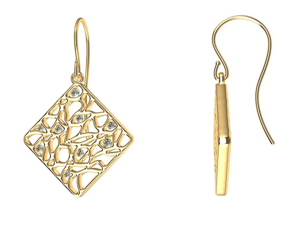 Taille ronde Pendants d'oreilles en or jaune 18 carats et diamants avec algues marines en vente