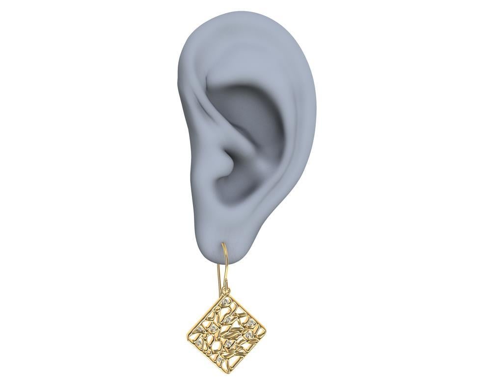 Pendants d'oreilles en or jaune 18 carats et diamants avec algues marines Neuf - En vente à New York, NY
