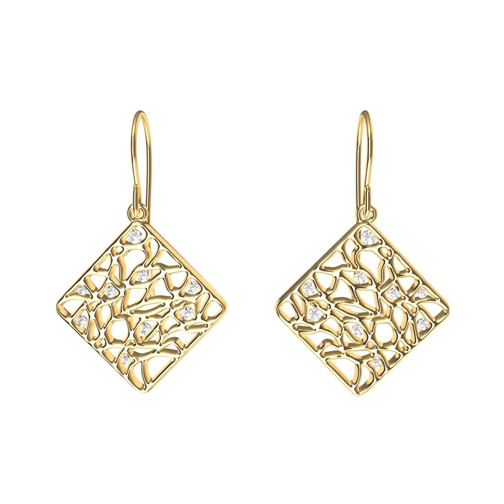 18 Karat Yellow Gold and Diamonds Seaweed Dangle Earrings